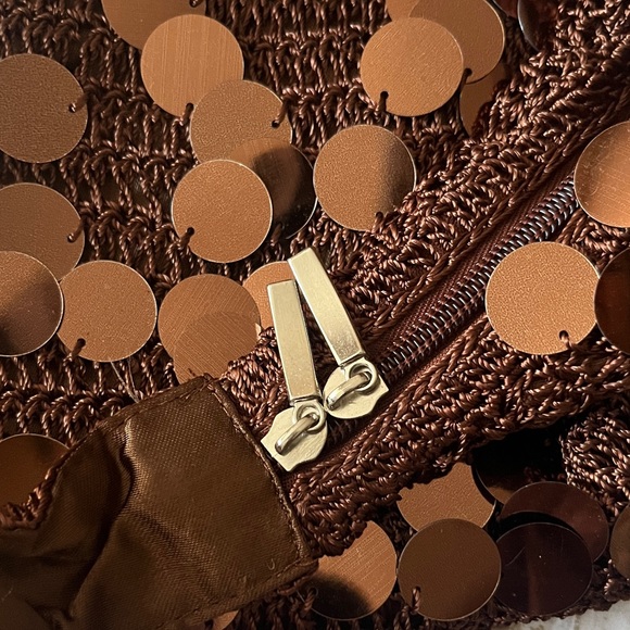 NWT - Vintage Brown Sequins Baguette Crochet Bag, Shimmer 90’s Shoulder Purse - Picture 6 of 7